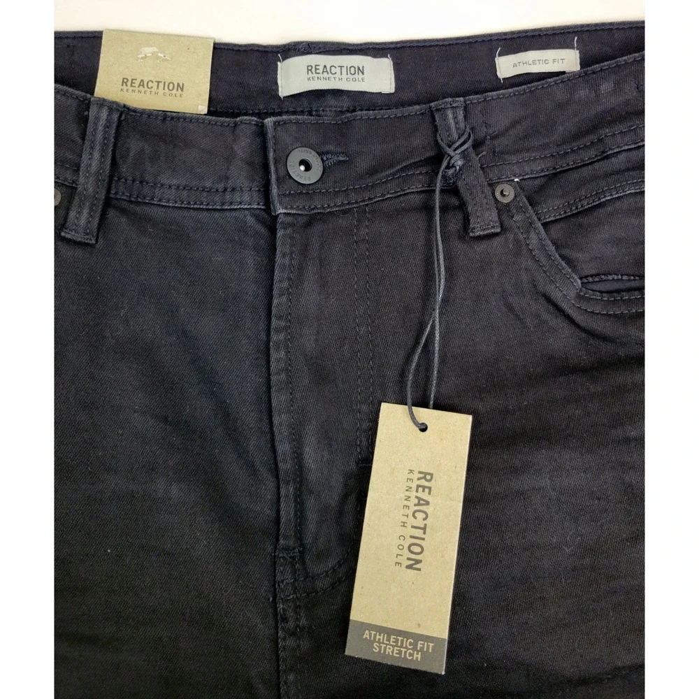 Kenneth Cole Reaction Mens Athletic Fit Stretch Jeans Nightfall Black 36x30 NEW